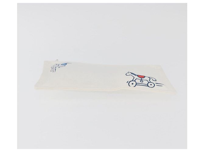 Hermès HERMES Trousse Flats Adada Pouch Cotone Bianco Argento Auth bs35071V - vista 7