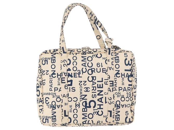 CHANEL By Sea Line Tote Bag Canvas Weiß Silber CC Auth 178508 - Ansicht 2