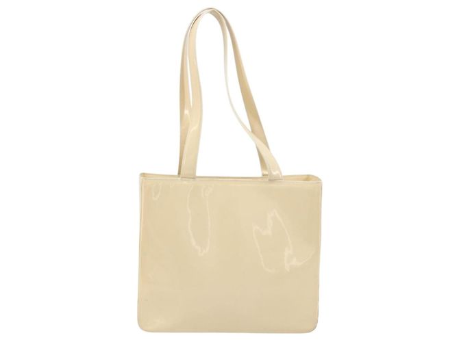 Bolsa Tote CHANEL em couro envernizado Marfim Ouro CC Auth bs34540 Dourado Cru - vista 2
