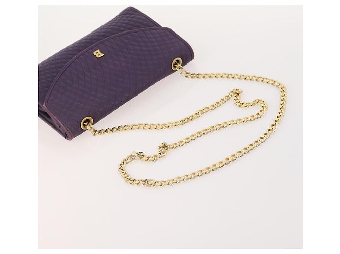 Borsa a Spalla con Catena BALLY in Pelle 2 Set Viola Bianco Auth am11367 Porpora - vista 13