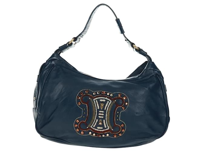 Céline Borsa CELINE in pelle blu navy e oro Auth SW1962V D'oro - vista 2