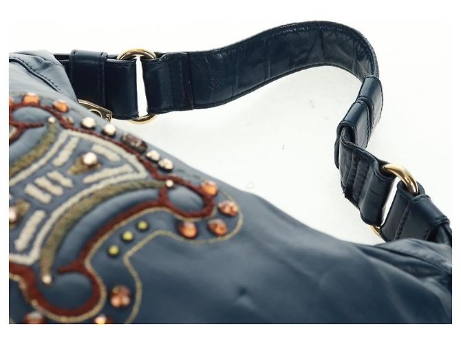 Céline Borsa CELINE in pelle blu navy e oro Auth SW1962V D'oro - vista 8
