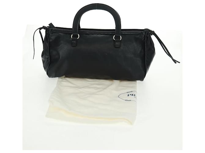 Sac à main PRADA en cuir noir argenté Auth 162511V - vue 24