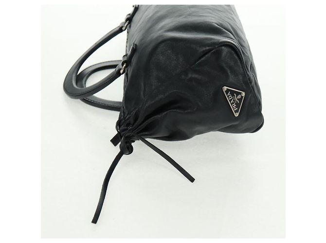 Sac à main PRADA en cuir noir argenté Auth 162511V - vue 4