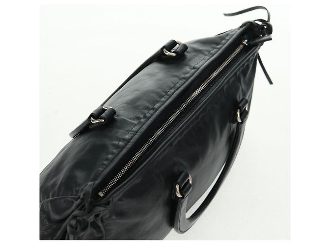 Sac à main PRADA en cuir noir argenté Auth 162511V - vue 6