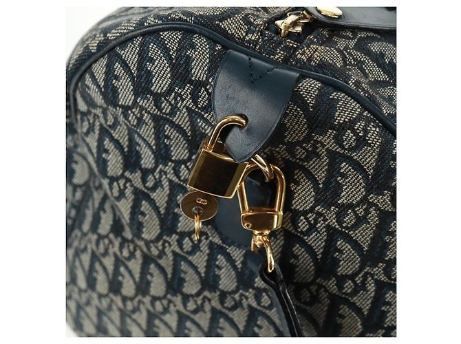 Borsa Boston Christian Dior Trotter Canvas 2way Navy Gold Auth 168742SAV D'oro Blu navy - vista 17