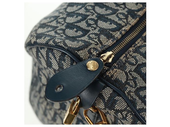 Borsa Boston Christian Dior Trotter Canvas 2way Navy Gold Auth 168742SAV D'oro Blu navy - vista 19