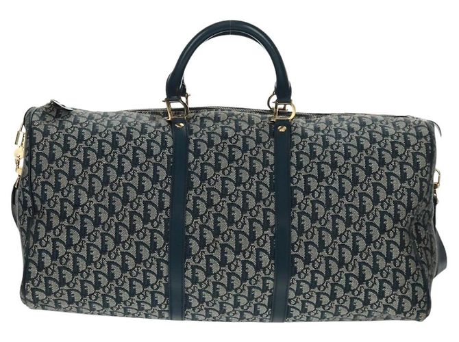 Borsa Boston Christian Dior Trotter Canvas 2way Navy Gold Auth 168742SAV D'oro Blu navy - vista 2