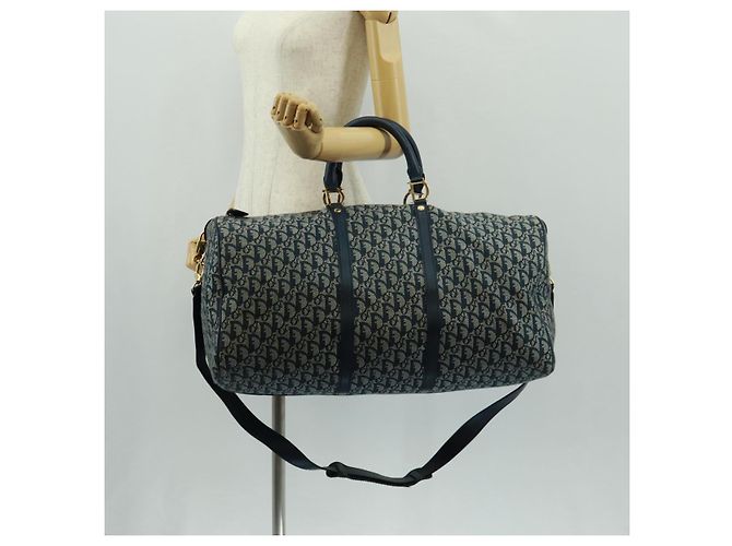 Borsa Boston Christian Dior Trotter Canvas 2way Navy Gold Auth 168742SAV D'oro Blu navy - vista 28