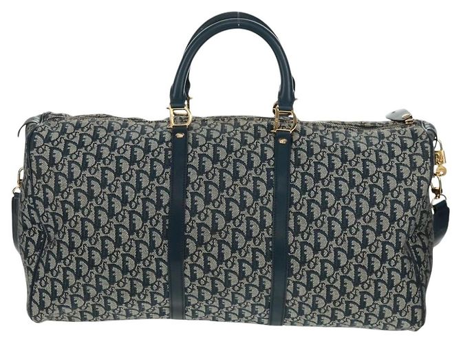 Borsa Boston Christian Dior Trotter Canvas 2way Navy Gold Auth 168742SAV D'oro Blu navy - vista 3