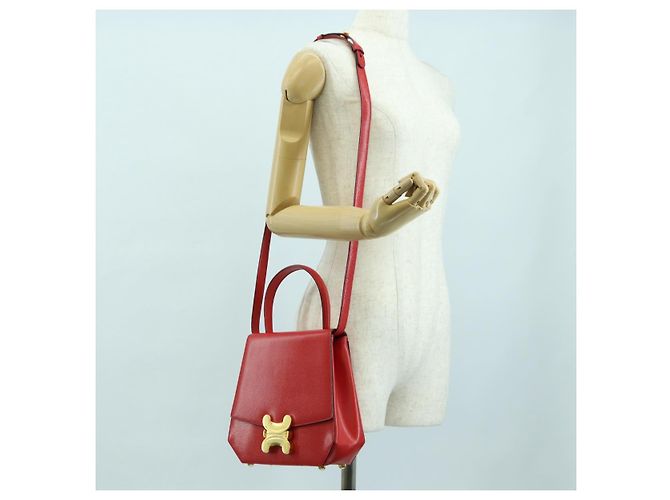 Céline Borsa CELINE in pelle 2way Rosso Oro Auth 107984 D'oro - vista 25
