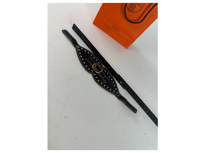 Vintage Hermès Paris Leather Studded Cuff Accessory Black Gold - view 10