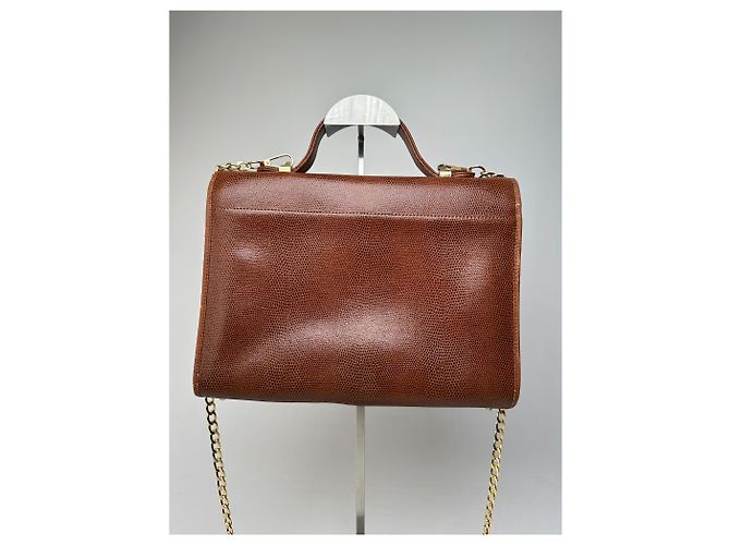 Givenchy Paris Vintage Top Handle Tasche aus Cognac Lizard-Prägung Leder Braun - Ansicht 10