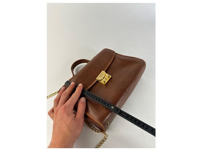 Givenchy Paris Vintage Top Handle Tasche aus Cognac Lizard-Prägung Leder Braun - Ansicht 12