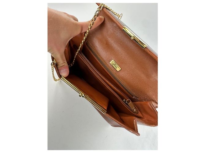 Givenchy Paris Vintage Top Handle Tasche aus Cognac Lizard-Prägung Leder Braun - Ansicht 3