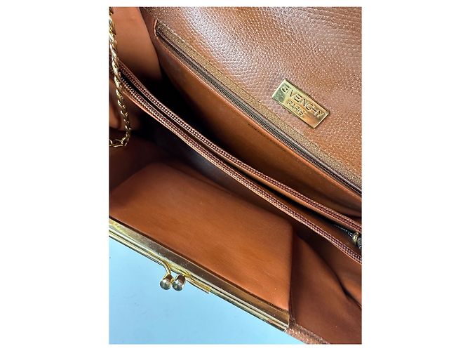 Givenchy Paris Vintage Top Handle Tasche aus Cognac Lizard-Prägung Leder Braun - Ansicht 4