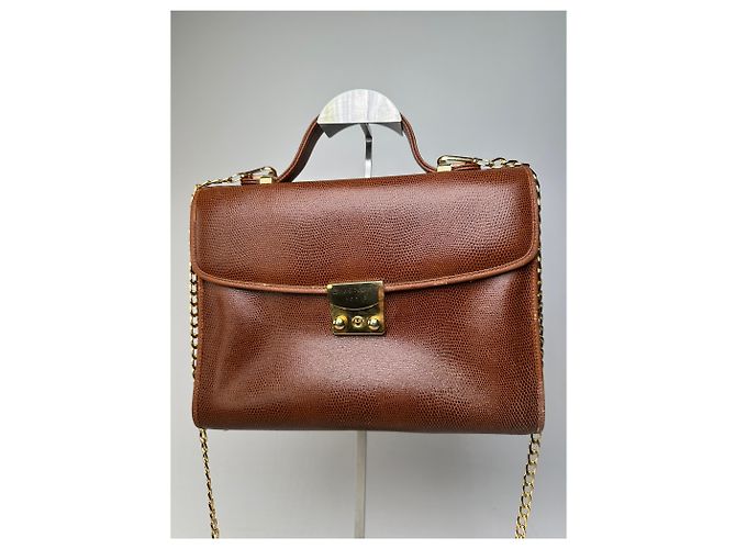 Givenchy Paris Vintage Top Handle Tasche aus Cognac Lizard-Prägung Leder Braun - Ansicht 7