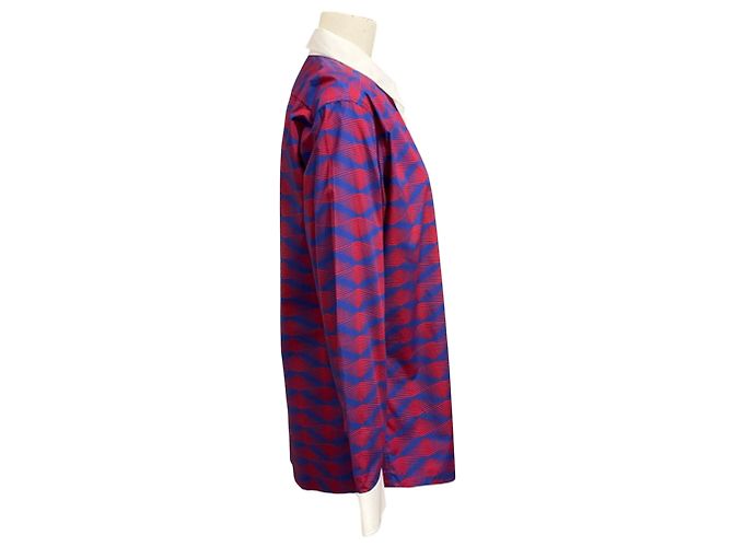 Camisa de algodón con estampado gráfico azul / rojo Dries Van Noten Multicolor - vista 2