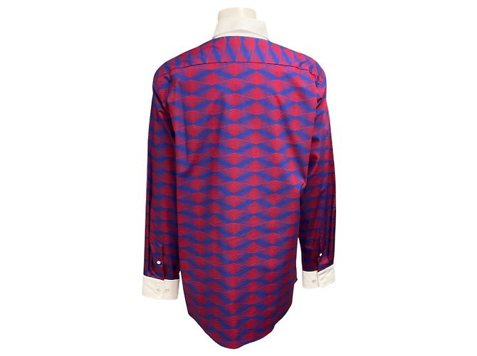 Camisa de algodón con estampado gráfico azul / rojo Dries Van Noten Multicolor - vista 3