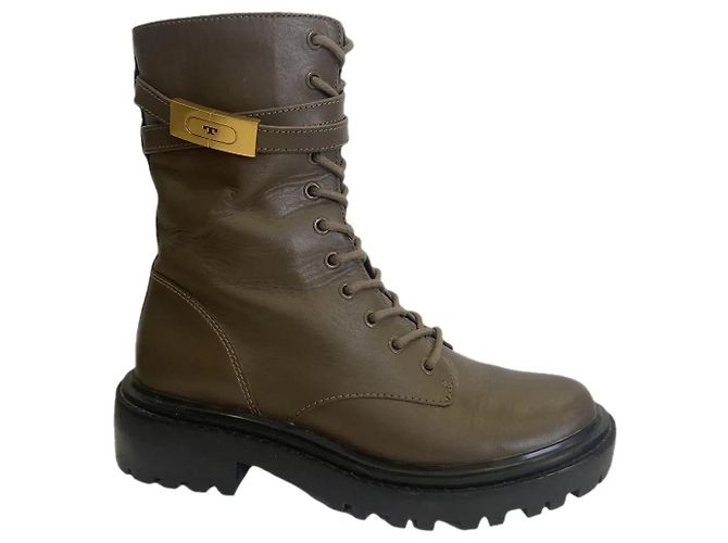 Botines de combate de cuero Tory Burch T-Hardware Marrón oscuro - vista 2