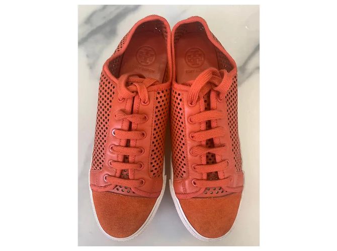 Sneakers Tory Burch Perforated in pelle e camoscio - Arancione - vista 5