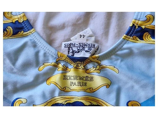 Hermès gemusterter Badeanzug Weiß Golden Hellblau - Ansicht 3