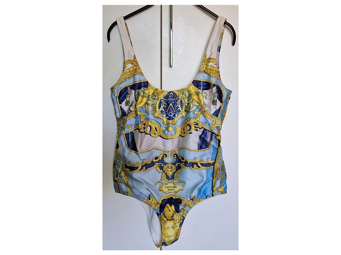Hermès gemusterter Badeanzug Weiß Golden Hellblau - Ansicht 4