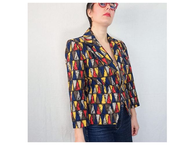 Yves Saint Laurent Variation Jacke mit geometrischem Harlekin-Print Mehrfarben - Ansicht 4