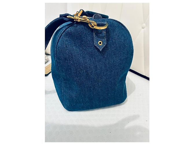 Chanel Borsa Boston in denim blu - vista 2