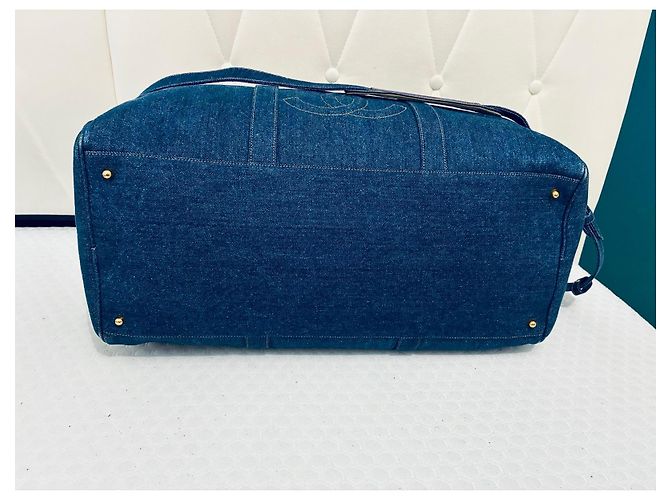 Chanel Borsa Boston in denim blu - vista 3