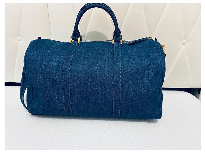 Chanel Borsa Boston in denim blu - vista 4