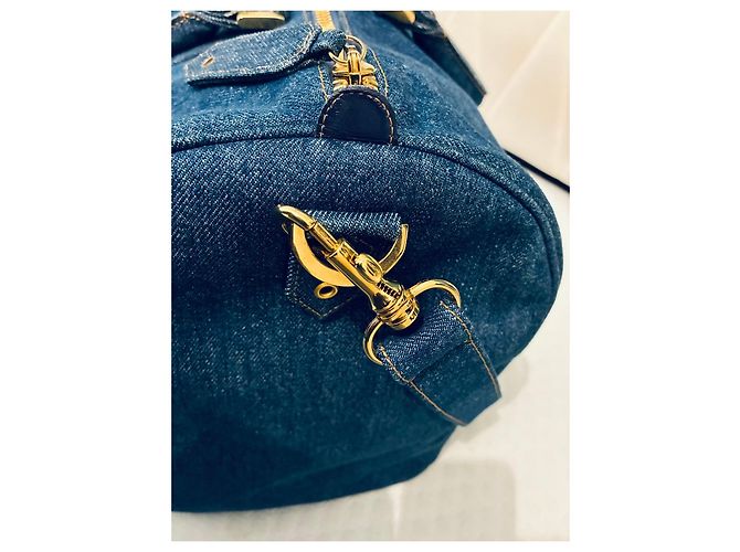 Chanel Borsa Boston in denim blu - vista 6