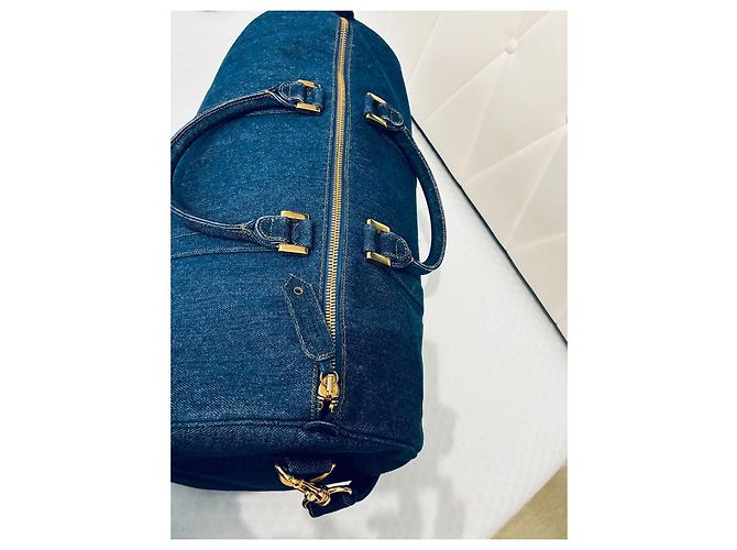 Chanel Borsa Boston in denim blu - vista 7