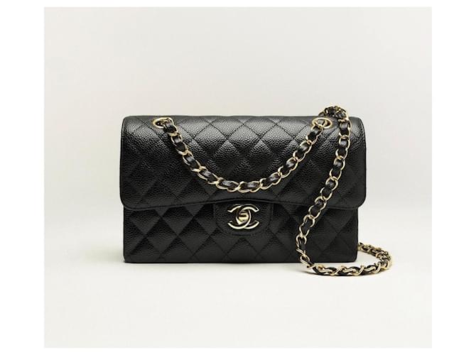 Borsa Chanel Classic Flap in Pelle Martellata Nera Nero - vista 10