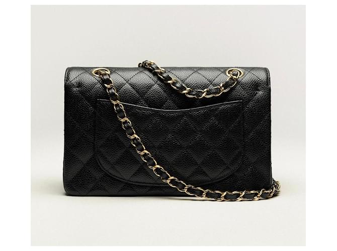 Borsa Chanel Classic Flap in Pelle Martellata Nera Nero - vista 11