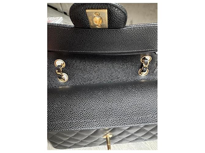 Borsa Chanel Classic Flap in Pelle Martellata Nera Nero - vista 13