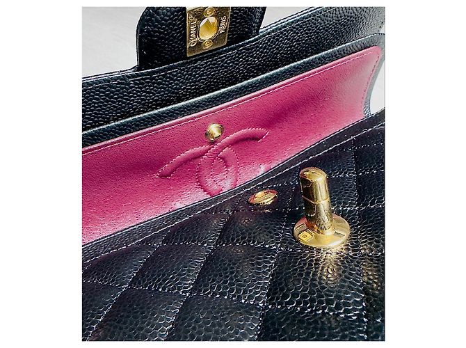 Borsa Chanel Classic Flap in Pelle Martellata Nera Nero - vista 14