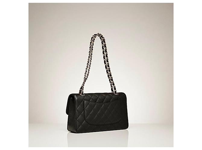 Borsa Chanel Classic Flap in Pelle Martellata Nera Nero - vista 5
