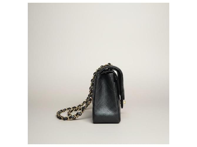 Borsa Chanel Classic Flap in Pelle Martellata Nera Nero - vista 6