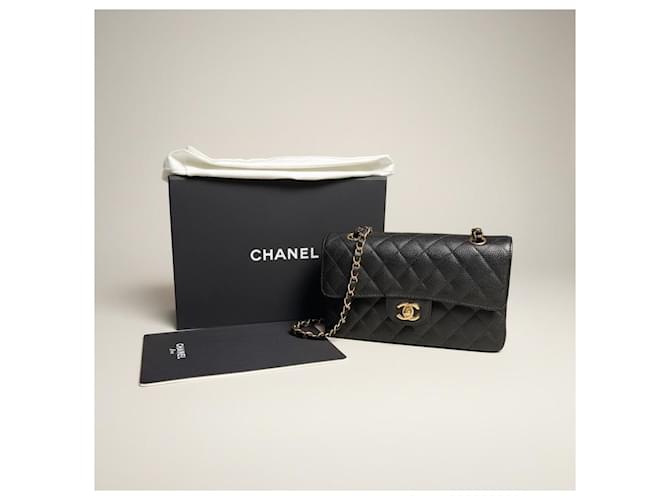 Borsa Chanel Classic Flap in Pelle Martellata Nera Nero - vista 8