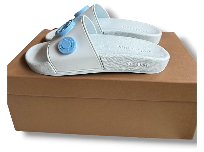 Burberry Furley Ciabatte in gomma blu Bianco - vista 11
