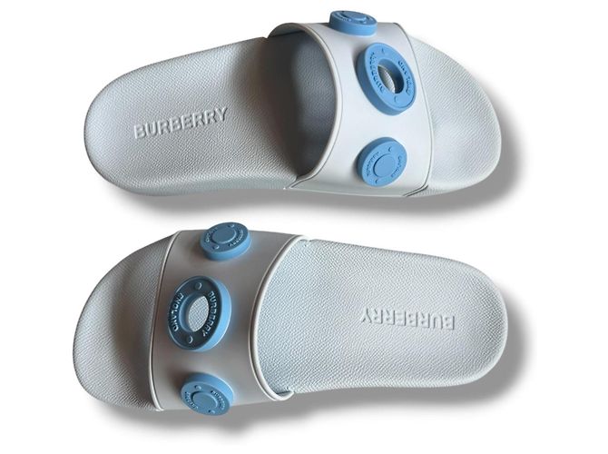 Burberry Furley Ciabatte in gomma blu Bianco - vista 14