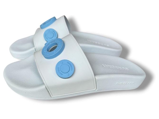 Burberry Furley Ciabatte in gomma blu Bianco - vista 3