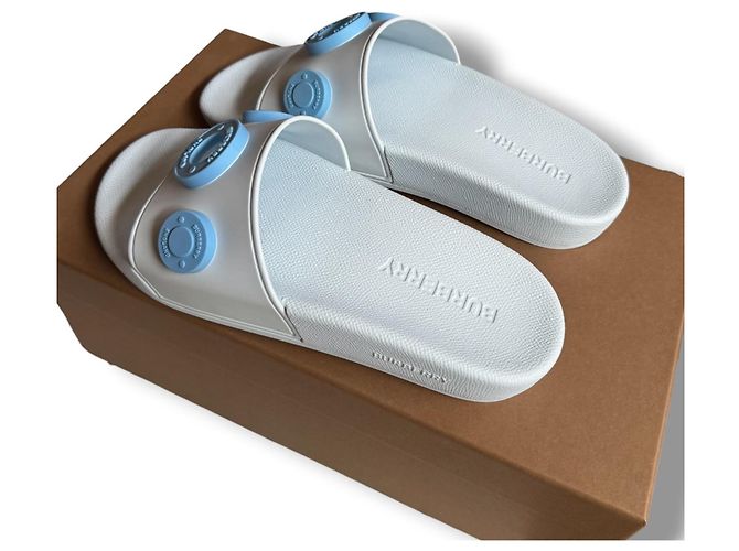 Burberry Furley Ciabatte in gomma blu Bianco - vista 7