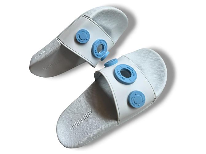 Burberry Furley Ciabatte in gomma blu Bianco - vista 8