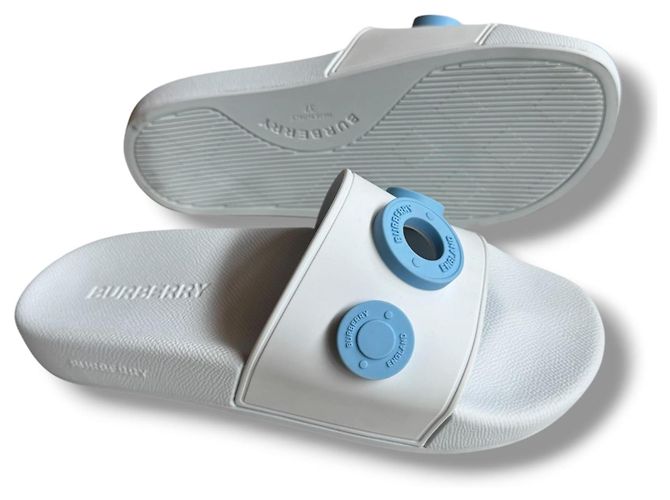 Burberry Furley Ciabatte in gomma blu Bianco - vista 9