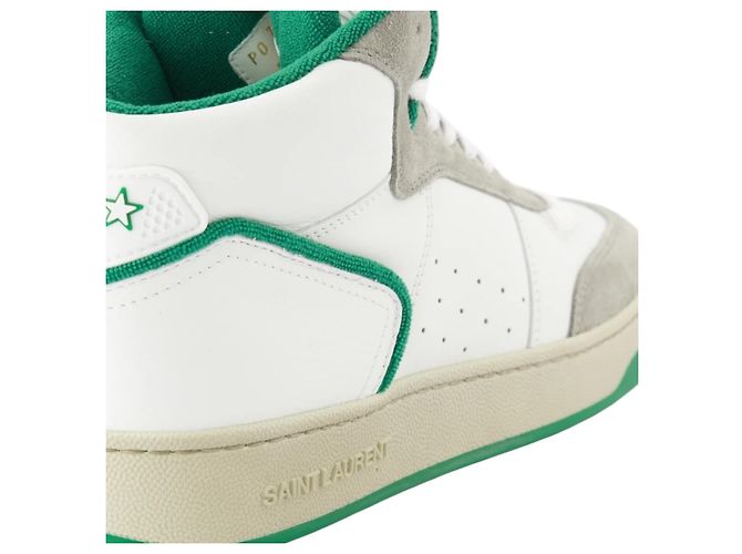 Saint Laurent SL 80 Sneakers alte in pelle e scamosciato Bianco Verde Grigio - vista 12