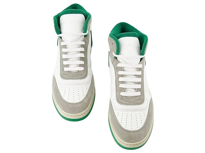Saint Laurent SL 80 Sneakers alte in pelle e scamosciato Bianco Verde Grigio - vista 13