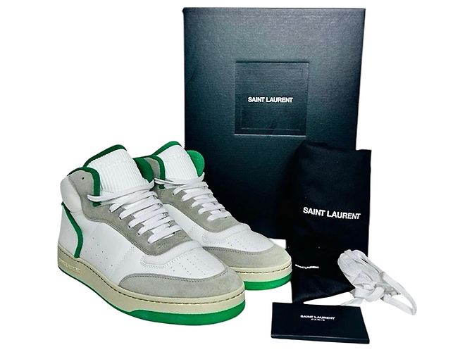 Saint Laurent SL 80 Sneakers alte in pelle e scamosciato Bianco Verde Grigio - vista 2