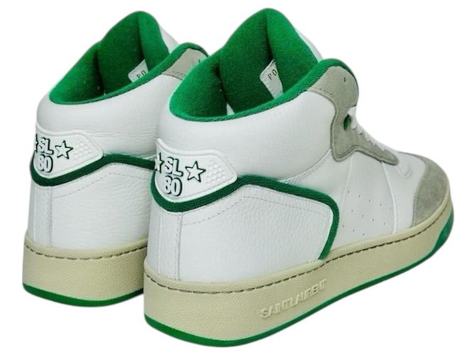 Saint Laurent SL 80 Sneakers alte in pelle e scamosciato Bianco Verde Grigio - vista 4